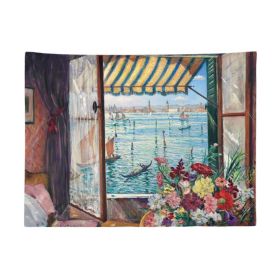 Window Venice Wall Tapestry Vintage Oil Painting Bedroom Dormitory Decorative Tapestry; 29x39 inch