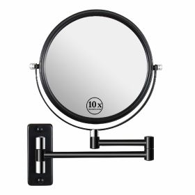 8-inch Wall Mounted Makeup Vanity Mirror, 1X / 10X Magnification Mirror, 360° Swivel with Extension Arm (Black&Chrome)