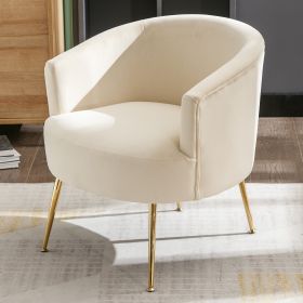 Velvet Armchair Accent Tub Barrel Chair With Gold Metal Legs,Beige