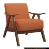 Modern Home Furniture Orange Color Fabric Upholstered 1pc Accent Chair Cushion Back and Seat Walnut Finish Solid Rubber Wood Furniture