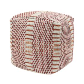 Outdoor Handcrafted Boho Water Resistant Cube Pouf, Red and Orange