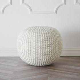 Round Solid Knit Polyester Pouf, White