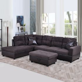 Dark Brown Flannel And PVC 3-Piece Couch Living Room Sofa Set A