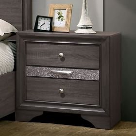 Contemporary 1pc Nightstand Gray Finish Silver Accents Hidden Jewelry Drawer Nickel Round Knob Bedside Table Bedroom Furniture