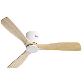 Low Profile Ceiling Fan Natural 3 Solid Wood Fan Blade Noiseless Reversible Dc Motor Remote Control For Living Room