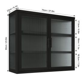 Retro Style Haze Double Glass Door Wall Cabinet With Detachable Shelves for Office, Dining Room,Living Room, Kitchen and Bathroom Black