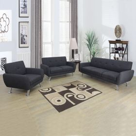 Black Grey Linen 3-Piece Living Room Sofa Set