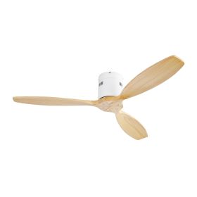 52 Inch Indoor 3 Solid Wood Blade Ceiling Fan Noiseless Reversible DC Motor Remote Control