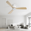 Low Profile Ceiling Fan Natural 3 Solid Wood Fan Blade Noiseless Reversible Dc Motor Remote Control For Living Room