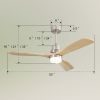 Indoor 52 Inch Ceiling Fan With Dimmable Led Light 6 Speed Remote Silver 3 Wood Blade Reversible DC Motor For Bedroom