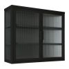 Retro Style Haze Double Glass Door Wall Cabinet With Detachable Shelves for Office, Dining Room,Living Room, Kitchen and Bathroom Black