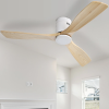 Low Profile Ceiling Fan Natural 3 Solid Wood Fan Blade Noiseless Reversible Dc Motor Remote Control For Living Room