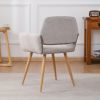 Fabric Upholstered Side Dining Chair with Metal Leg(Beige fabric+Beech Wooden Printing Leg),KD backrest