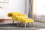 Soft Comfortable 1pc Accent Click Clack Chair with Ottoman Yellow Fabric Upholstered Oak Finish Legs Living Room Furniture
