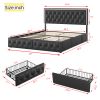 Queen Upholstered Bed Frame with 4 Storage Drawers, PU Leather Platform Bed with LED Headboard, No Box Spring Needed, Black