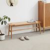 Woven Design Natural Oak Wood Dining Bench Bed Bench for Dining Room, Bedroom, Bathroom