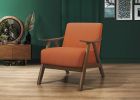 Modern Home Furniture Orange Color Fabric Upholstered 1pc Accent Chair Cushion Back and Seat Walnut Finish Solid Rubber Wood Furniture