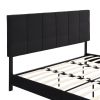 King Size Upholstered Platform Bed Frame with Linen Fabric Headboard, No Box Spring Needed, Wood Slat Support, Easy Assembly, BLACK