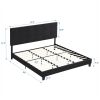 King Size Upholstered Platform Bed Frame with Linen Fabric Headboard, No Box Spring Needed, Wood Slat Support, Easy Assembly, BLACK