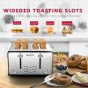 Toaster 4 Slice;  Geek Chef Stainless Steel Extra-Wide Slot Toaster with Dual Control Panels of Bagel/Defrost/Cancel Function(Sliver-Black)