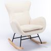 Teddy Fabric Padded Seat Rocking Chair With High Backrest And Armrests