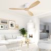 52 Inch Indoor 3 Solid Wood Blade Ceiling Fan Noiseless Reversible DC Motor Remote Control