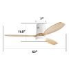 Low Profile Ceiling Fan DC 3 Solid Wood Fan Blade Noiseless Reversible Motor Remote Control With Light