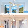 Indoor 52 Inch Ceiling Fan With Dimmable Led Light 6 Speed Remote Silver 3 Wood Blade Reversible DC Motor For Bedroom