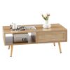 41.34" Rattan Coffee table; sliding door for storage; solid wood legs; Modern table for living room ; natural