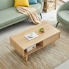 41.34" Rattan Coffee table; sliding door for storage; solid wood legs; Modern table for living room ; natural