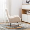 Teddy Fabric Padded Seat Rocking Chair With High Backrest And Armrests