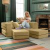 Jaxx Zipline Convertible Sleeper Loveseat & Ottomans, Textured Microvelvet - Camel