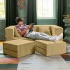 Jaxx Zipline Convertible Sleeper Loveseat & Ottomans, Textured Microvelvet - Camel