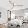 Low Profile Ceiling Fan Natural 3 Solid Wood Fan Blade Noiseless Reversible Dc Motor Remote Control For Living Room