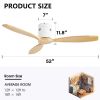 52 Inch Indoor 3 Solid Wood Blade Ceiling Fan Noiseless Reversible DC Motor Remote Control