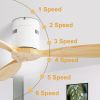 52 Inch Indoor 3 Solid Wood Blade Ceiling Fan Noiseless Reversible DC Motor Remote Control