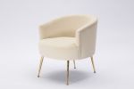 Velvet Armchair Accent Tub Barrel Chair With Gold Metal Legs,Beige
