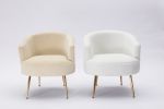 Velvet Armchair Accent Tub Barrel Chair With Gold Metal Legs,Beige