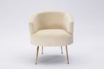 Velvet Armchair Accent Tub Barrel Chair With Gold Metal Legs,Beige