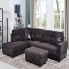 Dark Brown Flannel And PVC 3-Piece Couch Living Room Sofa Set A