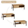 40.16" Rattan Coffee table, sliding door for storage, metal legs, Modern table for living room , natural