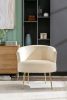 Velvet Armchair Accent Tub Barrel Chair With Gold Metal Legs,Beige