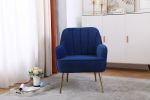 Modern Mid Century Chair velvet Sherpa Armchair for Living Room Bedroom Office Easy Assemble(NAVY)