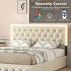 Queen Upholstered Bed Frame with 4 Storage Drawers, PU Leather Platform Bed with LED Headboard, No Box Spring Needed, Beige