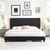 King Size Upholstered Platform Bed Frame with Linen Fabric Headboard, No Box Spring Needed, Wood Slat Support, Easy Assembly, BLACK