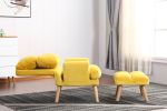 Soft Comfortable 1pc Accent Click Clack Chair with Ottoman Yellow Fabric Upholstered Oak Finish Legs Living Room Furniture