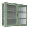 Retro Style Haze Double Glass Door Wall Cabinet With Detachable Shelves for Office, Dining Room,Living Room, Kitchen and Bathroom Mint Green