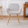 Fabric Upholstered Side Dining Chair with Metal Leg(Beige fabric+Beech Wooden Printing Leg),KD backrest