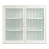 Retro Style Haze Double Glass Door Wall Cabinet With Detachable Shelves for Office, Dining Room,Living Room, Kitchen and Bathroom White Color