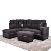 Dark Brown Flannel And PVC 3-Piece Couch Living Room Sofa Set A